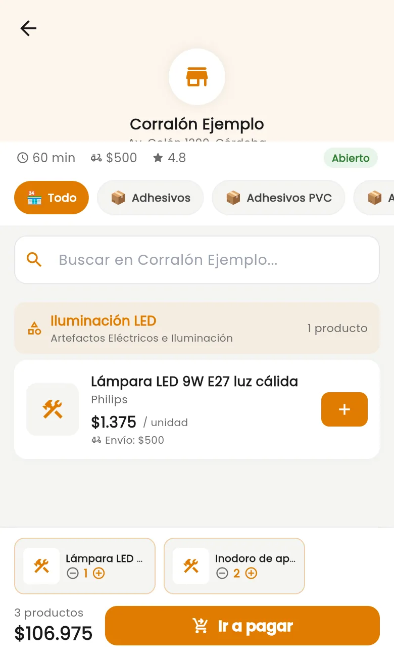La app de clientes: los materiales de un corralón, listos para sumar al pedido