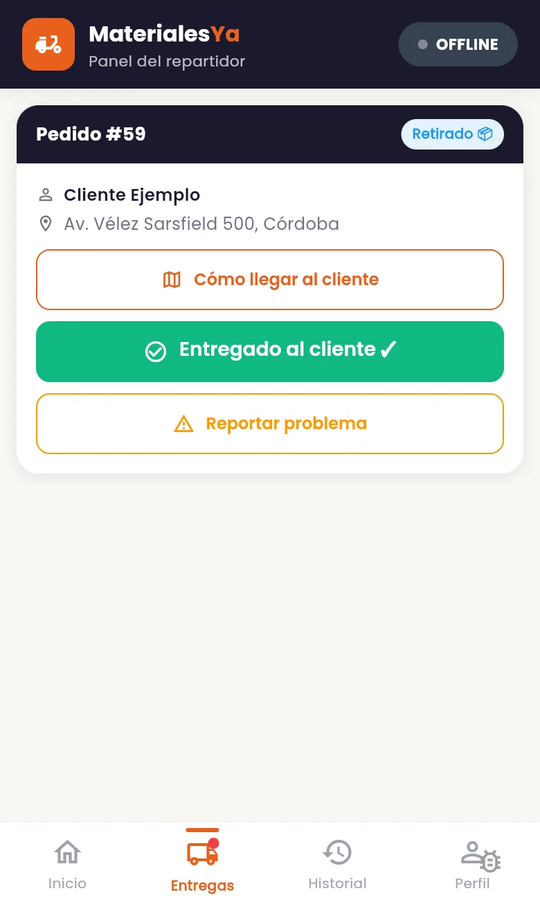 La app de repartidores: el pedido retirado, camino a la obra